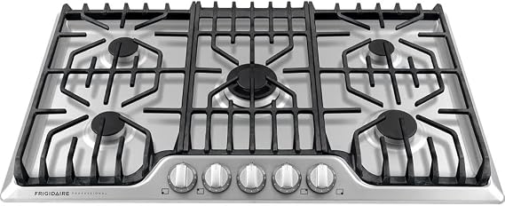 Frigidaire Professional 36 Inch Gas Cooktop with Griddle, Stainless Steel 5-Burner with Propane Conversion Kit, FPGC3677RS