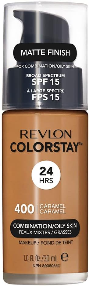 Revlon Colorstay Liquid Foundation Makeup Combination/Oily Skin SPF 15, Longwear Medium-Full Coverage With Matte Finish, Caramel (400), 30 Ml