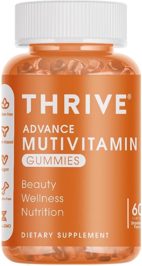 Thrive Advance Multivitamin Gummies – Supports Skin Health, Collagen Formation & Immune System with Bamboo Shoot Extract – Vegan, Non-GMO, Gluten-Free – Delicious Strawberry Flavour, 60 Count