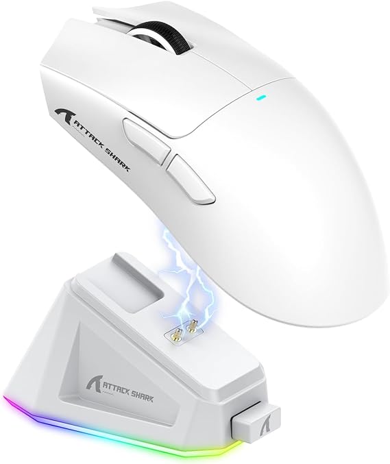 ATTACK SHARK X11 59g Lightweight Wireless Gaming Mouse,RGB Magnetic Charging Dock,PixArt PAW3311 Gaming Sensor,Tri-Mode-BT/2.4G Wireless/Wired Mouse,22000 DPI,5 Programmable Buttons for Pc/Mac(White)