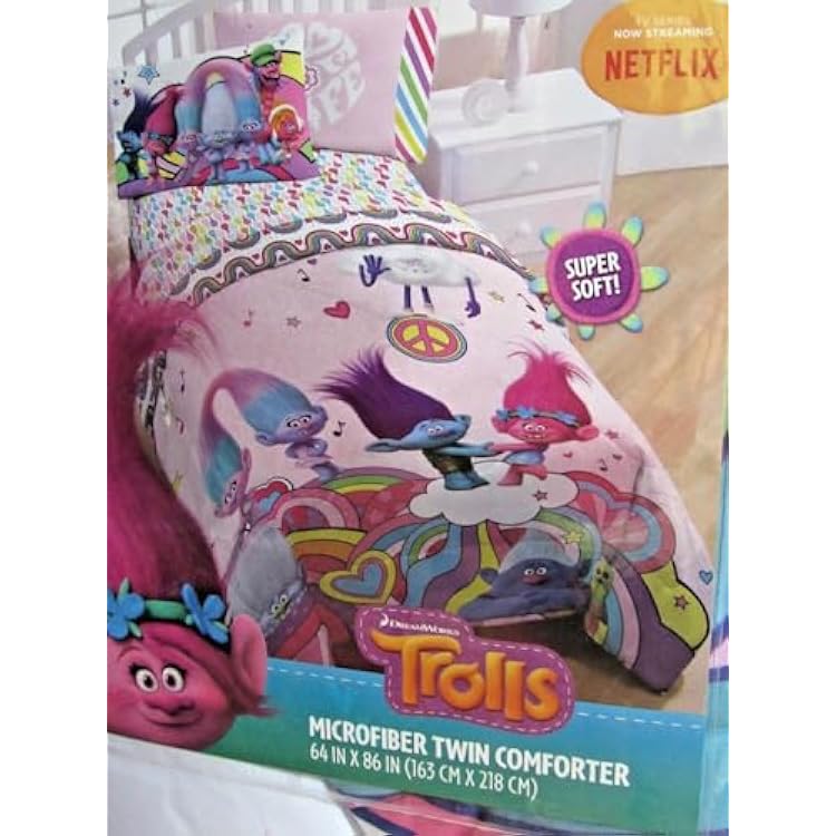 DreamWorks Trolls Peace and Rainbows Microfiber Comforter Twin