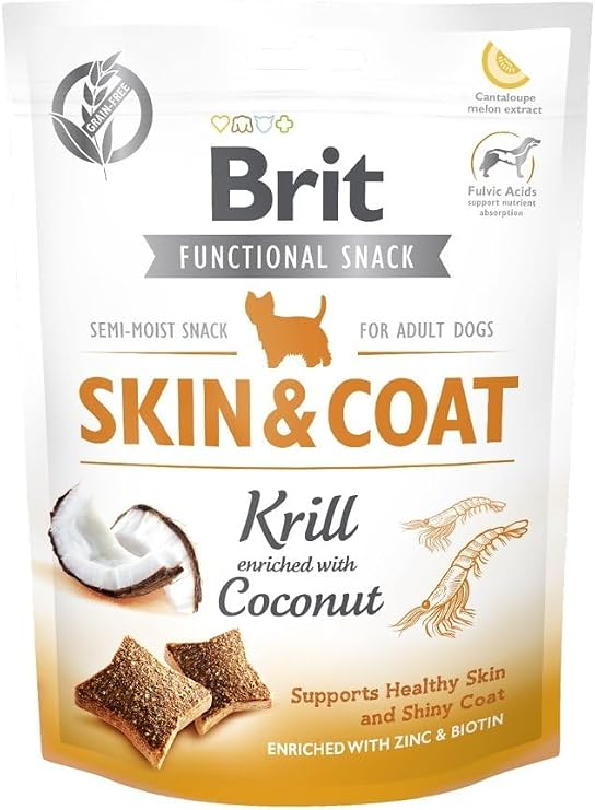 Brit Care Functional Snack For Bright Feathers And Health Skin, Grain Free, Krill And Coconut, Functional Adult Dog Award, 150g