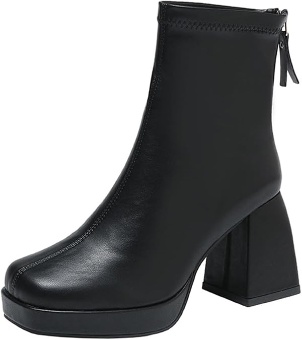 Platform Boots for Women High Chunky Gogo Ankle Boots Square Toe Back Zipper Booties Punk Boot