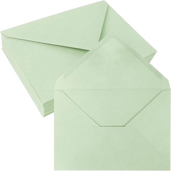 50 Pack 5x7 Gummed Envelopes Green | 137x193mm Envelopes, 150gsm Paper, Moisture Seal Closure, for Wedding Invitations, Greeting Cards, Thank You Notes & More