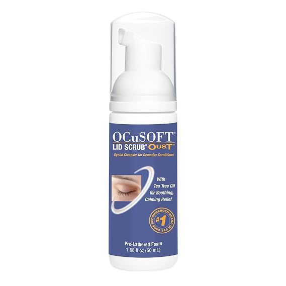OCuSOFT Oust Demodex Foam Cleanser - Extra Strength - Foaming Cleanser for Eyelids & Eyelashes with Tea Tree Oil - Eyelid Cleanser to Remove Oil, Debris & Pollen - 1.68 fl oz | Tea Tree Oil Eyelid Cleanser for Irritated Lids, Demodex Mites & Lid/Lash Debris; Cleans & Refreshes