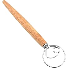 Danish Dough Whisk 13 Inch, Stainless Steel Bread Mixer with Wooden Handle, Dutch Whisk for Sourdough Baking, Hand Tool for Kneading
