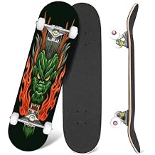 Skateboards Chinese Eastern Green Dragon Traditional Mythological Creature East 7 Layer Maple Wood Deck 31" x 8" Double Kick Concave Complete Tricks Skateboard for Beginners Teens Kids Adults