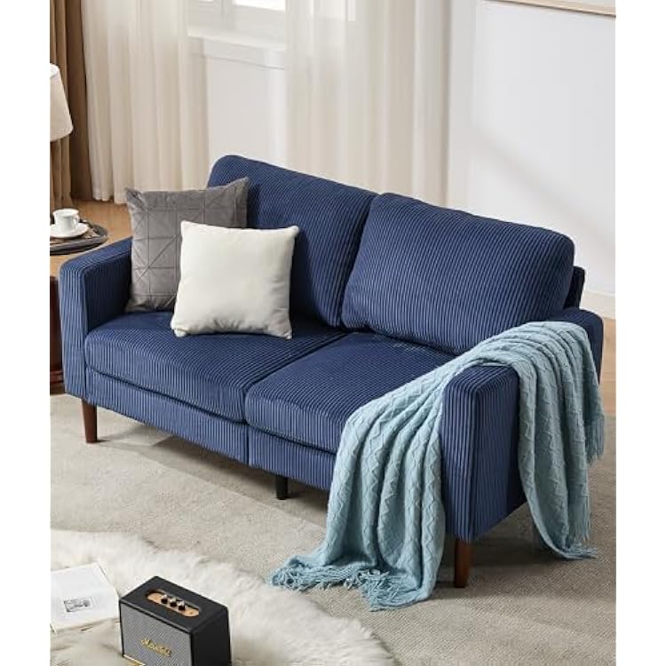 Kingfun 65 Loveseat Sofa, Corduroy Upholstered Sofa, Modern Sleek Couch for Living Room & Bedroom, Blue
