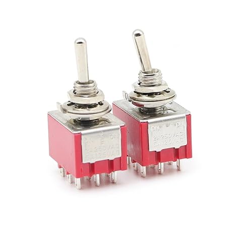 5PCS MTS-302 Red 6MM Toggle Switch Mini 9PIN Switches 2/3 Position Latching Switch MTS-303 SPDT ON-Off -ON Waterproof Cap(MTS-303 with Cap)