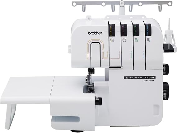 Brother ST4031HD Serger, Strong & Tough Serger, 1,300 Stitches Per Minute, Durable Metal Frame Overlock Machine, Large Extension Table, 3 Included Accessory Feet, 12.99 x 14.37 x 17.01 in., White | Includes Extension Table and 3 Feet, Differential Feed, 2 Needles, 5-7 Mm Width, 2-4 Mm Length, 1/5/