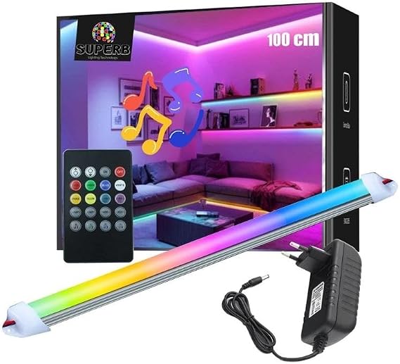 8 Renk Kumandalı Sese Duyarlı Renk Değiştiren RGB Çubuk Şerit Led Işık SB-6541 (Şeffaf, 100 Cm) [Enerji Sınıfı A]