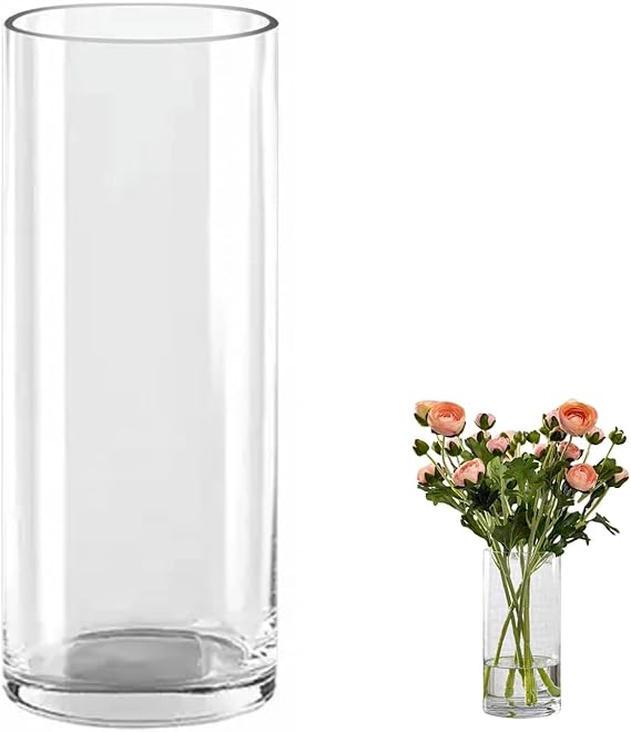 Glass Cylinder Vase 25cm Tall Large Glass Thickened Crystal Vase for Flowers Floral Arrangement for Centerpieces Living Room, Kitchen, Office, Wedding (25 x 10cm)