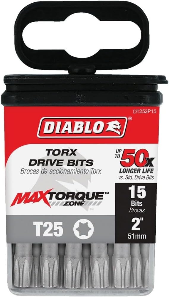 Diablo Torx Drive Bits - 1/4" Hex, 2" Length, T25 Head, 15-Pack