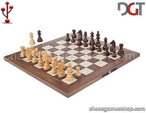 chessgamesemporium Electronic Chess Board - DGT USB Walnut e-Board with Timeless pieces - 2 Players, Age 12+