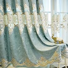 Amidoudou 1 Pair European Curtains for Living Room Luxury Hollowed Out Embroidered Curtains for Bedroom (Blue Green,52" W x 84" L (Pack of 2))