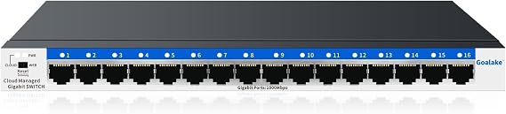 Goalake 16-Port Gigabit Easy Managed Switch for Small Business & Home Office VLAN & QoS, Plug & Play, Fanless Metal, Desktop/Wall Mount