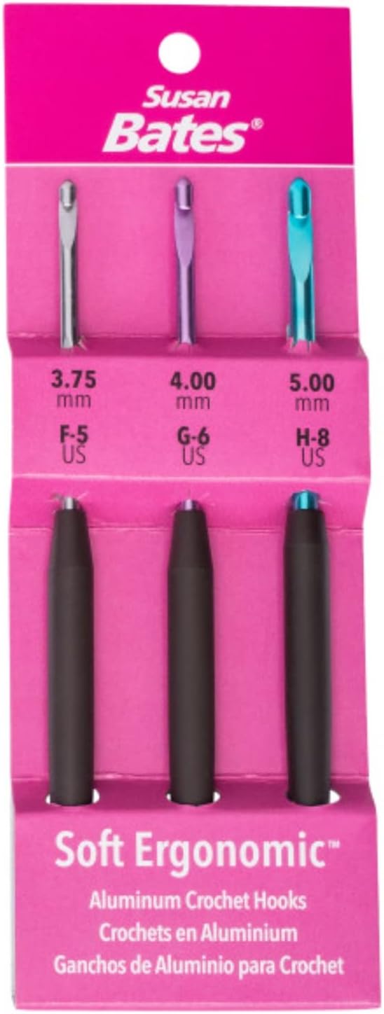 Susan Bates Silvalume Soft Ergonomic Crochet Hook Set-Sizes F5/3.75mm, G6/4mm, And H8/5mm 12693