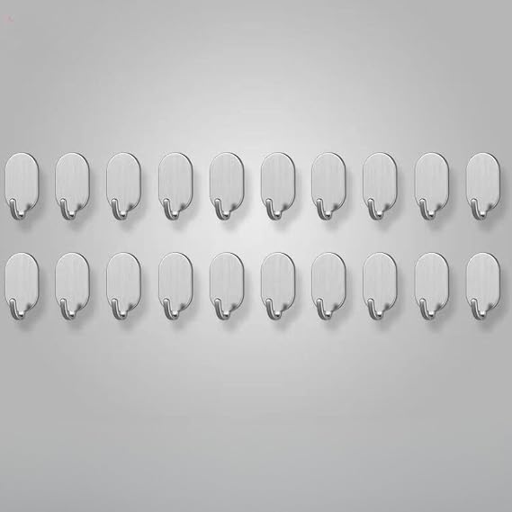 20 Pcs Heavy Duty Wall Hooks Stainless Steel Towel Hooks, Adhesive Hooks, for Hanging Towel Robe Coat, Self Adhesive Bathroom Hooks Stick On Bathroom Kitchen Wall Grey