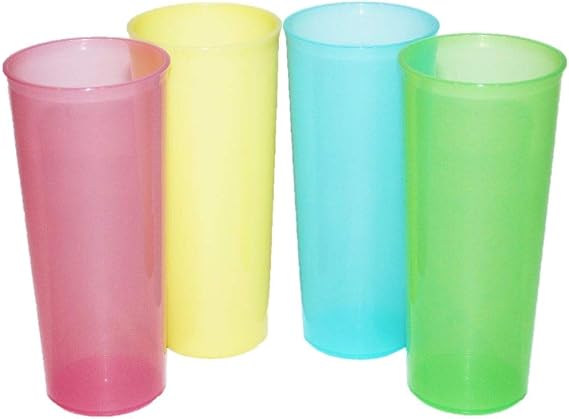 Tupperware Set of 4 Tumblers 16 Ounce Cups Blue, Yellow, Pink and Green