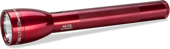 MagLite ML50L 3-Cell C LED Flashlight, Adjustable Beam, High & Low Modes, Water-Resistant - Red
