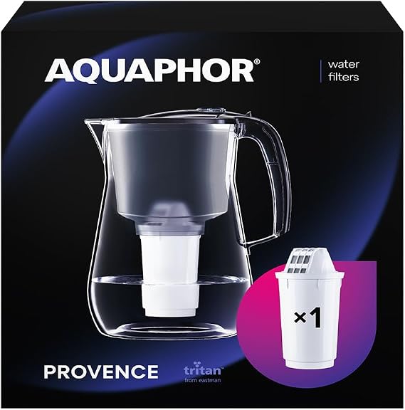 AQUAPHOR Provence Water Filter Jug 4.2 L Black with 1 A5 Mg up to 350 L Improves Taste Reduces Limescale and Chlorine