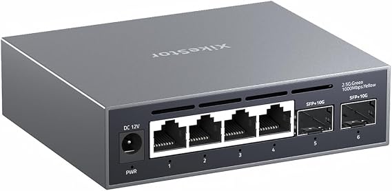 6-Port 2.5G Web Managed Ethernet Switch, VLAN/QoS/STP/IGMP/LACP Supported, Fanless Easy Smart 2.5Gb Network Switch, Aluminum Housing, Desktop/Wall-Mount