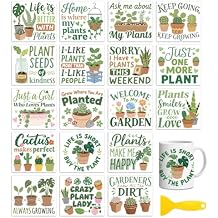 Peacoblue 18 Sheets Rub on Transfers for Crafts, Potted Plants and Words 3.6"x3.9" UV DTF Cup Wraps Waterproof Rub on Cold Transfers Stickers for Wood Glass Metal Cup Tumblers Mirrors Mugs Home Decor