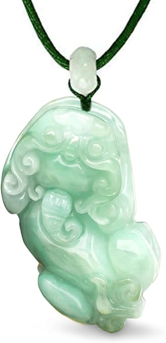 Dahlia Fortune Pixiu Jade Necklace, Real Grade A Certified Burma Jadeite Pi Yao, Adjustable Cord