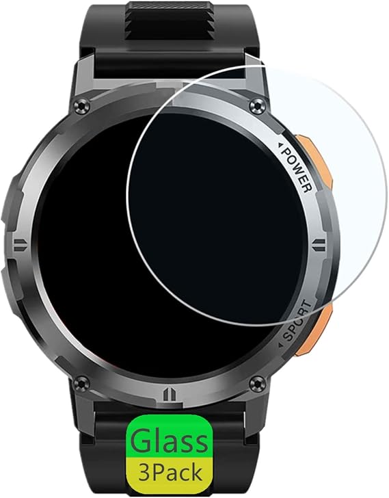 KOSPET TANK T2 Screen Protector 3 Pack 9H Tempered Glass Film Compatible with AMAZTIM T2 1.4 Inch Smart Watch