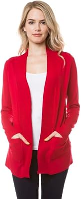Cielo Open Front Solid Color Long Sleeve Sweater Cardigan Large, Red