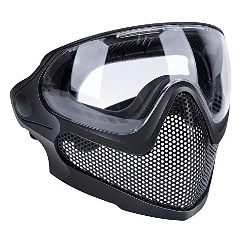 Tactical Full Face Mask 2 Modes Airsoft CS Shooting Steel Mesh Breathable Safety Protective Masks with Anti-Fog Goggles 3 Interchangable Lens BK