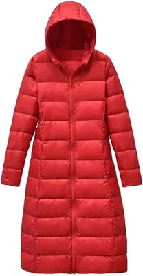 Niiyyjj Womens Long Down Jacket Ultra Light Knee Length Slim Fit Hooded Down Coat Casual Puffer Jackets