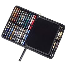 erofa 48 Fountain Pen Case PU Leather, Rollerball Pen Display Holder Bag, Pouch Large Capacity for your Collection - Black