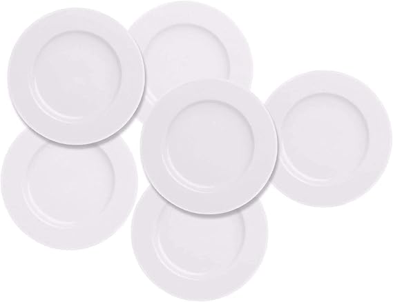 6pcs Salad Dessert Plate 7.5inch White Porcelain Dinner with Round Flat Design Good for the Gift