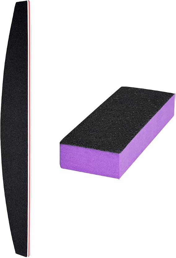 LNAUJS Nail File and Thin Buffer Block, Reusable Black Half Crescent Shape Double Sided Manicure Tools, Thin Sanding Buffing Grinding Plisher File, 100/180 Grit