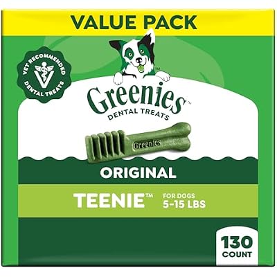 Greenies Veterinarian-Recommended Adult Natural Dental Dog Treats Teenie Size, Dog Dental Chews, Original Flavor, 36 oz. Pack, 130 Count