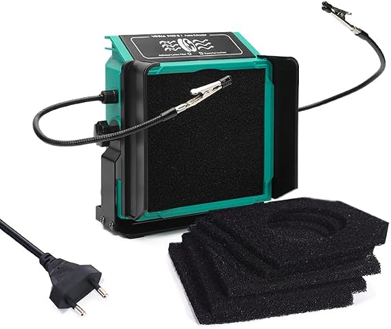 YIHUA 948DQ-I Soldering Steam Extractor Fan Solder Smoke Absorber Remover Tilting Angle with Helping Hands 6 Extra Fan Filters for Soldering Wood Burns and More (EU Plug)
