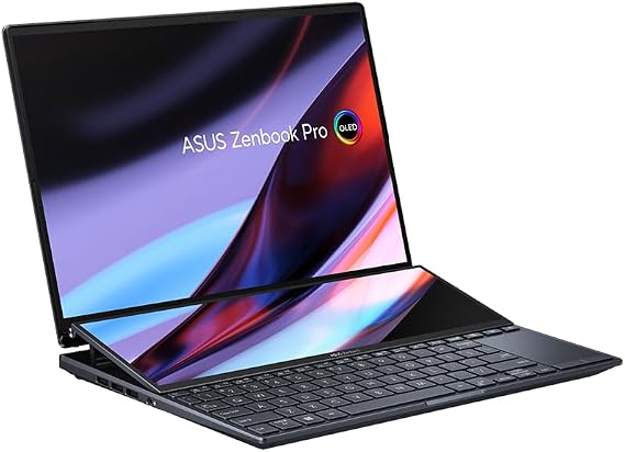 ASUS Zenbook Pro 14 Duo OLED Laptop 14.5 Inch 120Hz OLED WQXGA+ Display Intel Core i9-12900H 32 GB RAM 2 TB SSD NVIDIA RTX 3050Ti Windows 11 QWERTZ Keyboard Tech Black