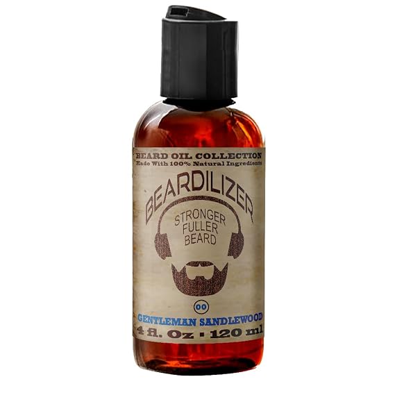 Beardilizer Gentleman Sandalwood Beard Oil for Men - 100% Natural Growth Oil & Conditioner with Argan, Jojoba & Vitamin E Softening, Moisturizing for Soft, Healthy Beard 4 Oz