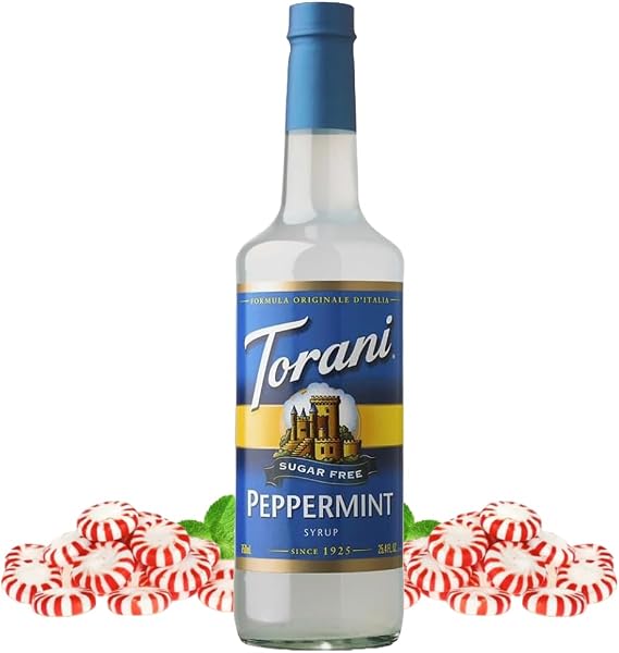 Torani Sugar Free Coffee Syrup, Peppermint Flavour, 750ml | Zero Calorie Drink Syrup, No Added Sugar, Barista Style for Coffee, Lattes and Iced Drinks, Vegan Friendly