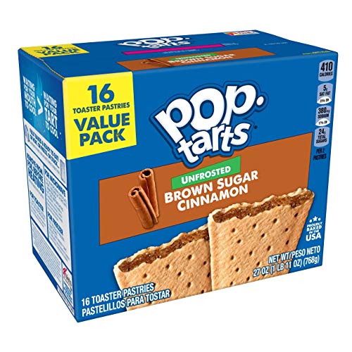 Kelloggs Pop-Tarts Unfrosted - Toaster Pastries Breakfast for Kids, 16 Count, 27 oz Unfrosted Brown Sugar Cinnamon