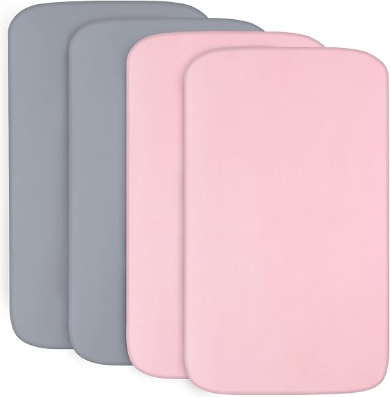 4-Pack Fitted Crib Sheets for Boys and Girls - Breathable, Soft Microfiber Baby Sheets in Dark Grey & Pink