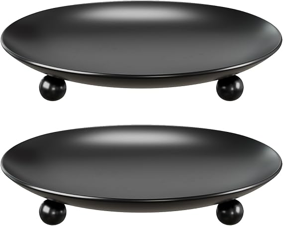 Apsways Black Pillar Candle Holders, 4 inch Metal Candle Plate Set of 2
