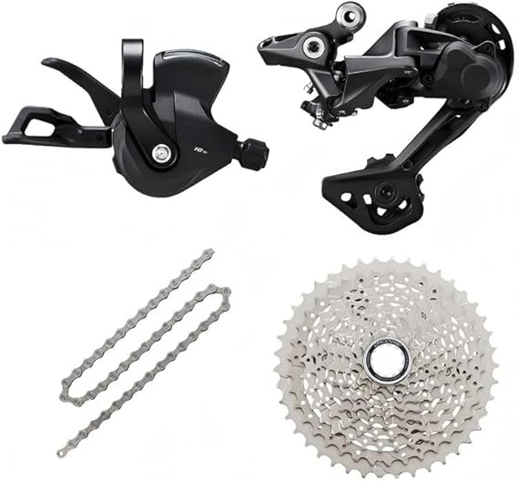 JGbike 10-Speed MTB 4 Piece Group Set Fits Shimano Deore M4100: Right Shift Lever SL-M4100-R, Long Cage Rear Derailleur "RD-M5120-SGS", Sunrace CSMS3 11-46T Black Cassette, KMC X10 Chain