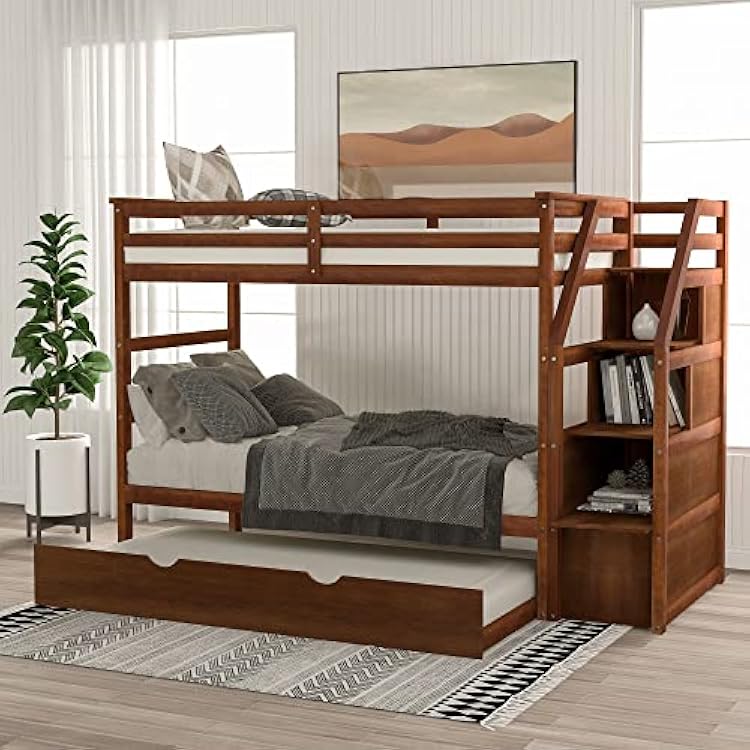 Merax Twin Over Twin Bunk Bed,Pine Wood Bunk Beds with Storage StaircaseSlide and DrawersDesk with Drawers and Shelves,Bunk Beds for Kids,White