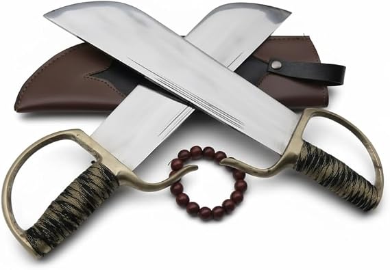 Chinese Wing Chun Butterfly Swords Bart Cham Dao Handmade Stainless Steel Blades with Leather Sheath, Brass Fittings, Traditional Kung Fu Martial Arts Training & Collection
