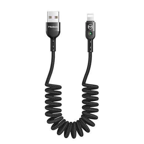 mcdodo Anti Winding Cable, LED Coiled Cord Nylon Braided Sync Charge USB Data 6FT/1.8M Cable Compatible New iPhone 14/13/12/11 Pro Max (Black, 6FT/1.8M)
