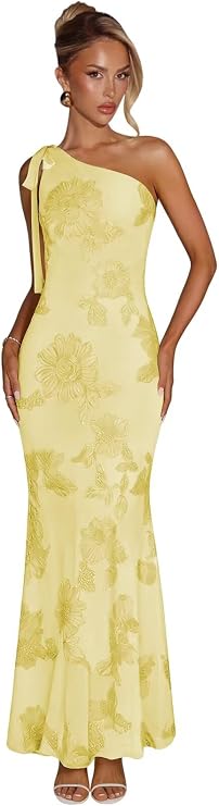 One Shoulder Floral Bridesmaid Dresses Chiffon Long Mermaid Formal Wedding Guest Dress