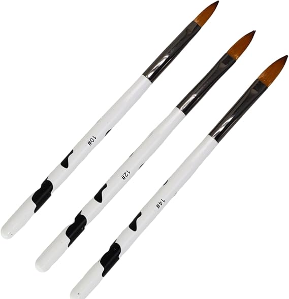 3PCS Acrylic Nail Brush Hair Nail Art Brushes with Wooden Handle, Size 8/10/14 for Acrylic Powder Application, Nail Extensions, Sculpting, Manicure Tool Kit