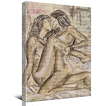 Sexy Bedroom Wall Art-Womens Body Art Wall Decor-Lesbian Print-Feminist Print-Coffee Bar Poster-Farmhouse Wall Art For Bathroom 16x24 Inch Framed Vintage Canvas Wall Art